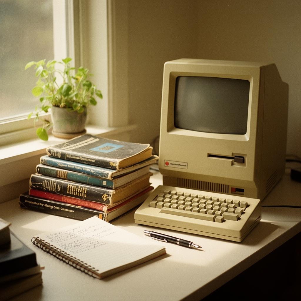 A vintage Apple Lisa, Apple II and modem on a cream backdrop